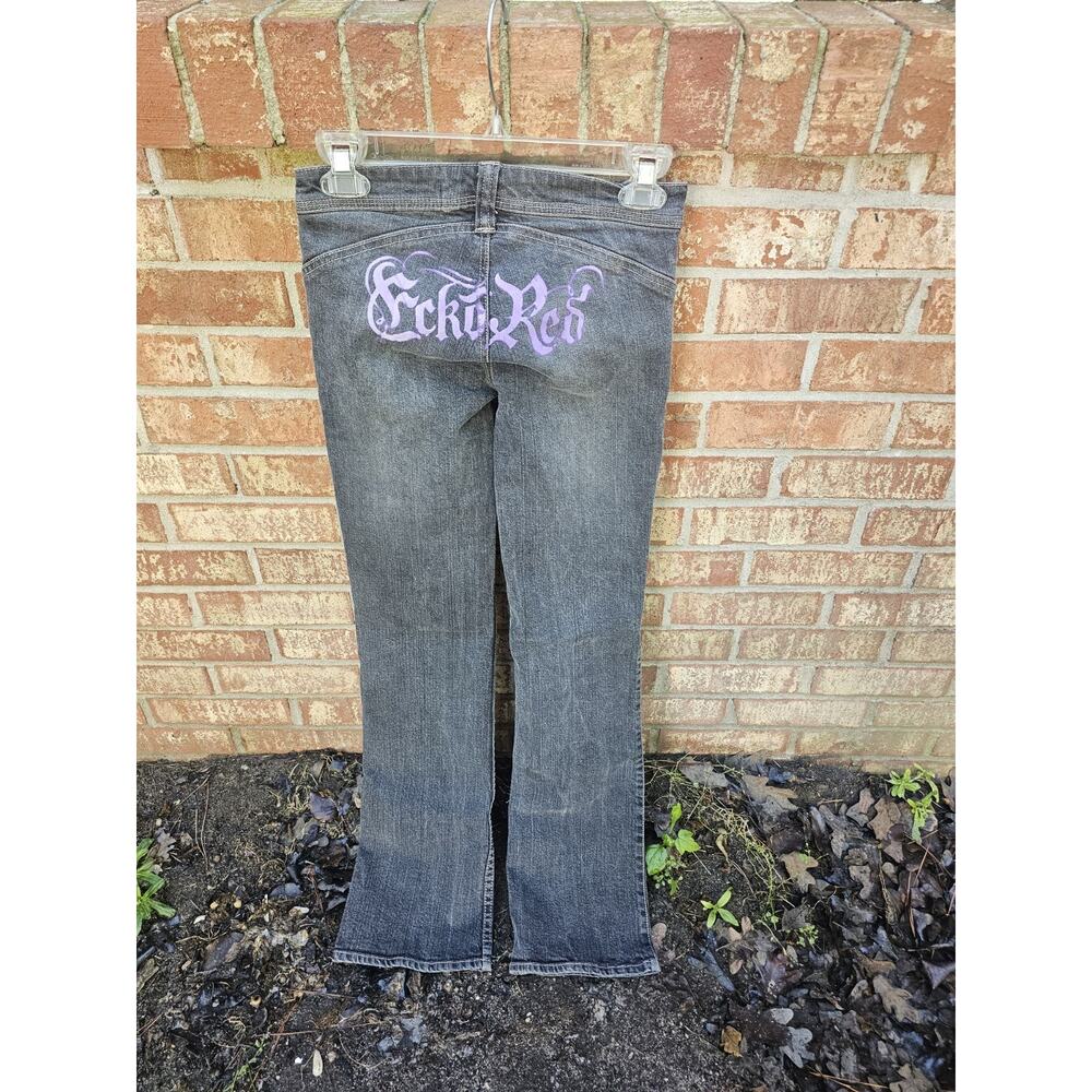 Vintage Ecko Red Y2K Black Denim Jeans Women's Size 0 Bootcut Flare Wide Leg Fit